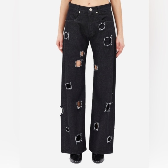 Rejina Pyo Denim - Rejina Pyo Mia Reworked Distressed Cut Out Wide Leg High Rise Relaxed Jeans 10